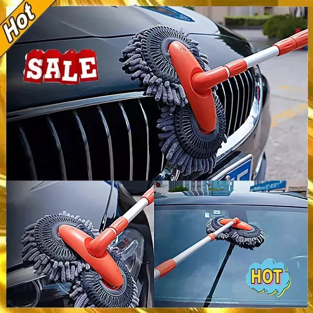 Car Wash Mop Double Brush Head 360° Rotation Telescopic Mop Roof Window Clean UK