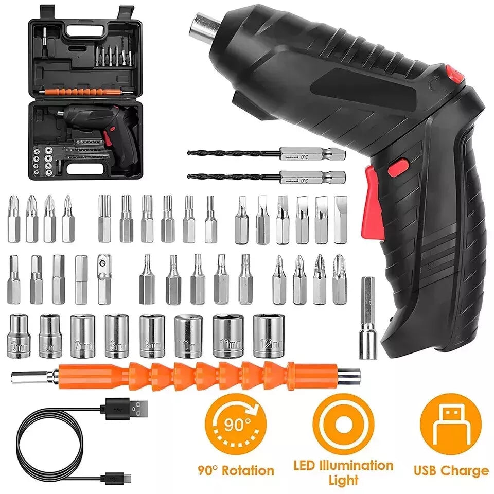 Cordless Drill Electric Screwdriver 47PCS Set Drill Driver Bits Rechargeable Kit