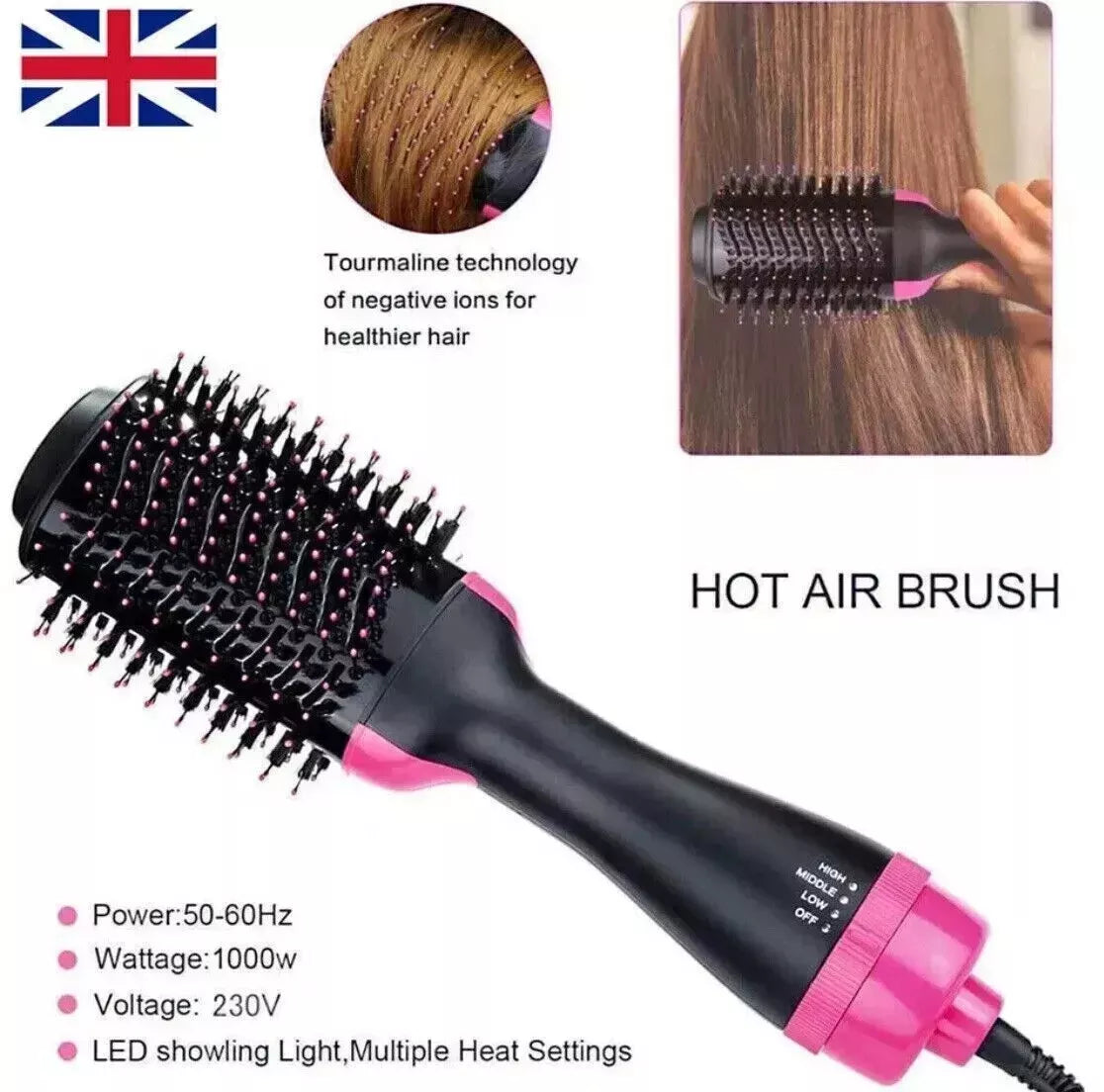 4in1 Hot Air Brush Electric Hair Dryer Straightener Curler Styler Comb Volumizer