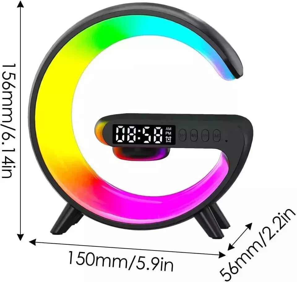 LED Smart G Lamp Bluetooth Speaker Wireless Charger RGB Alarm Clock Night Light