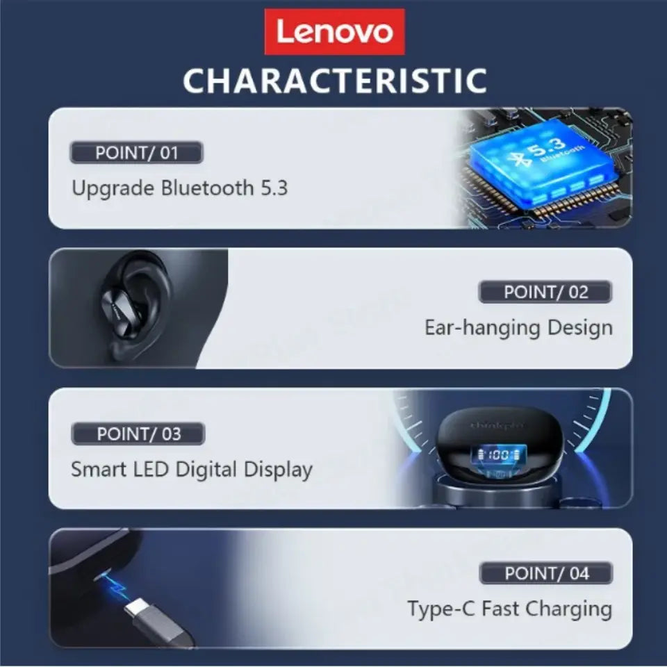 Lenovo LP75 TWS Bluetooth 5.3 Sports Earphones Gym Wireless Running Headphones