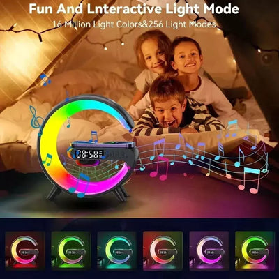 LED Smart G Lamp Bluetooth Speaker Wireless Charger RGB Alarm Clock Night Light