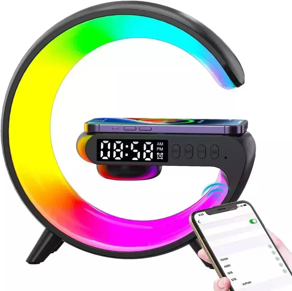 LED Smart G Lamp Bluetooth Speaker Wireless Charger RGB Alarm Clock Night Light