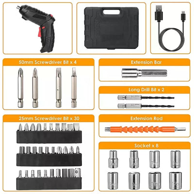 Cordless Drill Electric Screwdriver 47PCS Set Drill Driver Bits Rechargeable Kit