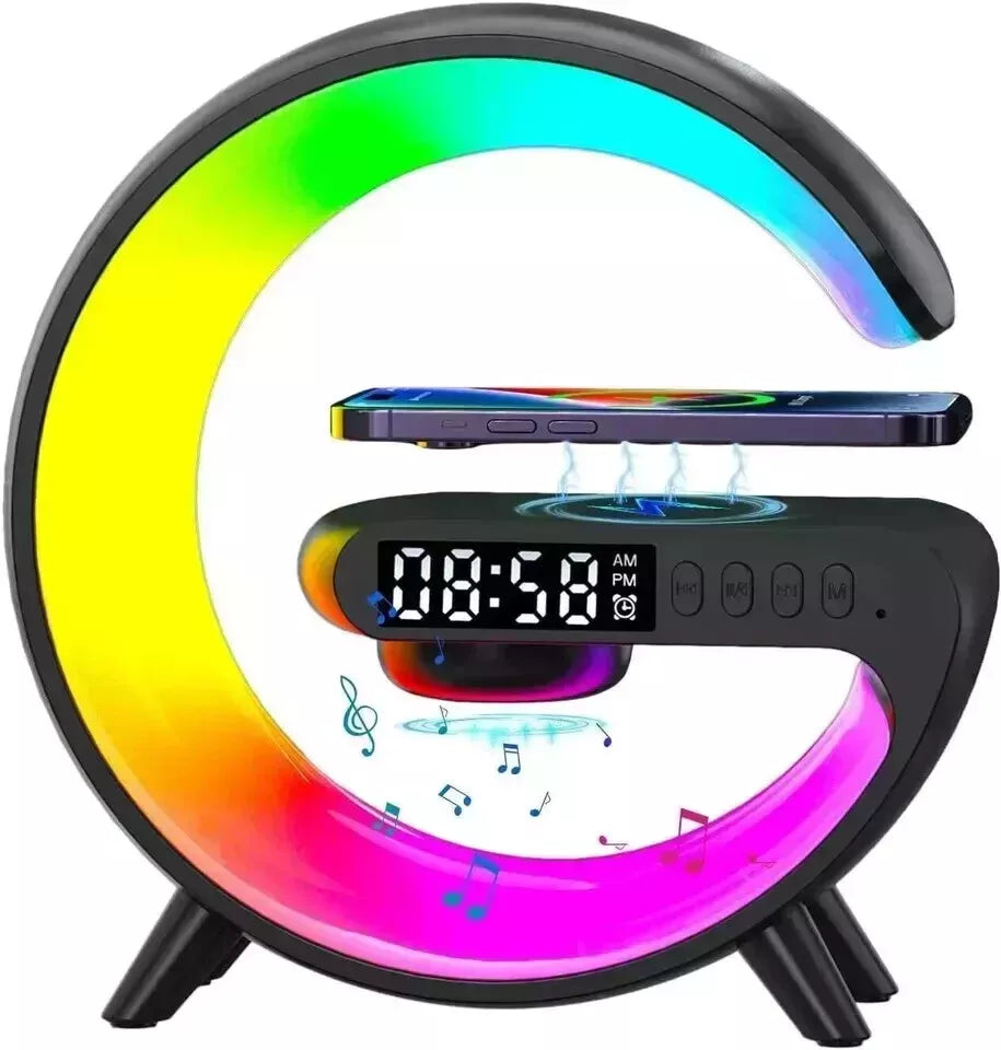 LED Smart G Lamp Bluetooth Speaker Wireless Charger RGB Alarm Clock Night Light