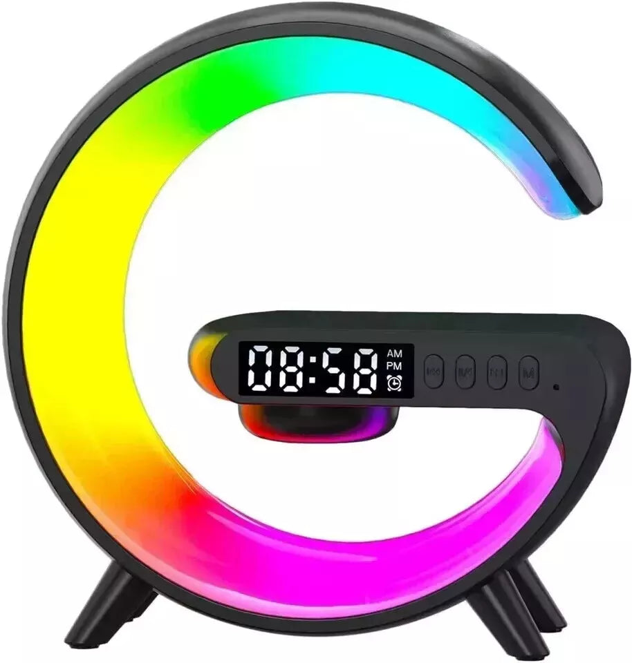 LED Smart G Lamp Bluetooth Speaker Wireless Charger RGB Alarm Clock Night Light